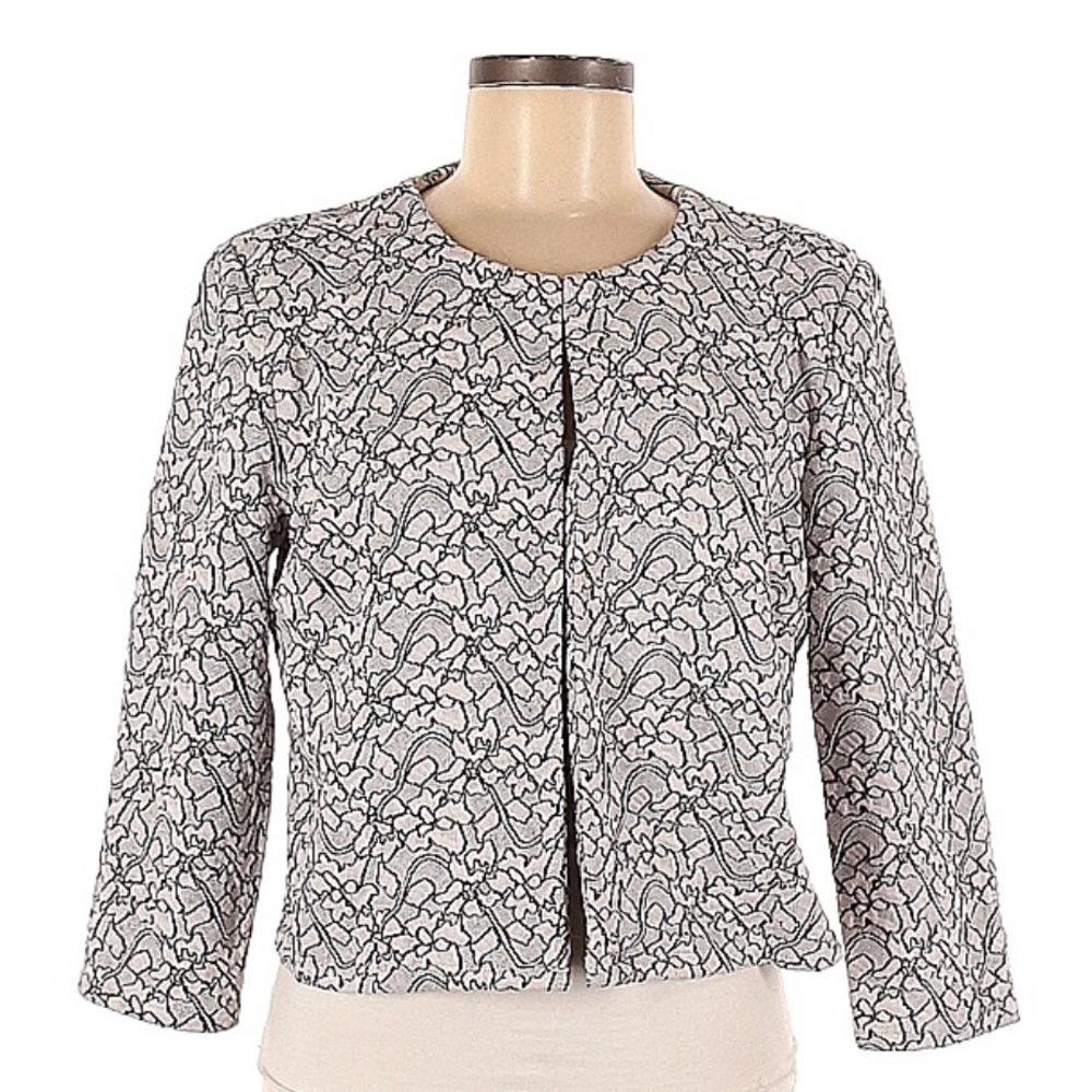 Black, grey, and white patterned blazer by philosophy, size medium